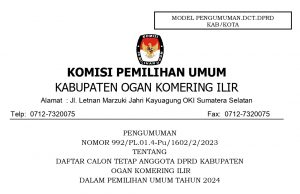 KPU OKI Umumkan DCT Anggota DPRD OKI Pada Pemilu 2024