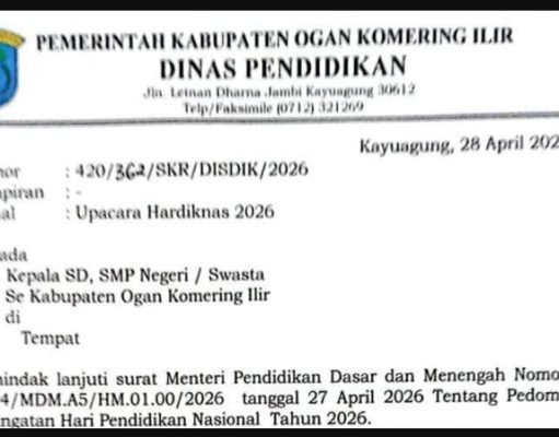Disdik OKI Terbitkan Surat Edaran Peringatan Hari Pendidikan Nasional 2026