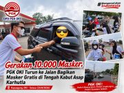 Lawan Dampak Asap Karhutla, PGK OKI Bagikan Masker Gratis