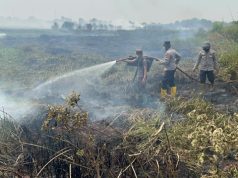 Polsek Pemulutan Bersama Tim Gabungan Padamkan Api di Desa Ibul Besar III