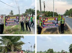 Satlantas Polres OKU Timur Pasang Banner Imbauan di Wilayah Rawan Kecelakaan